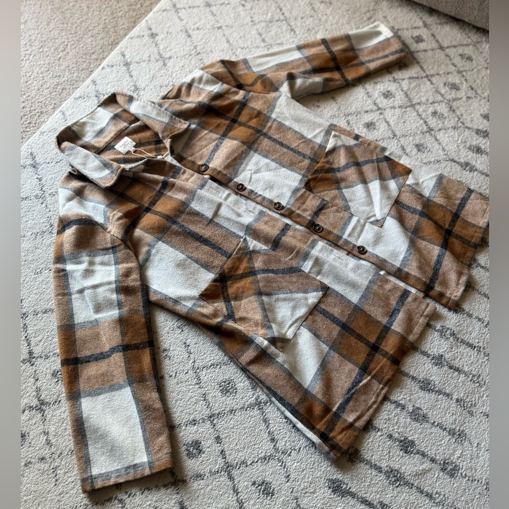 Hayden Plaid Utility Jacket in Brown and Cream
